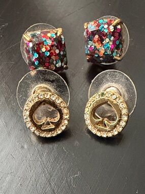kate spade Gold Spade Crystal and Multicolor Glitter Studs Duo